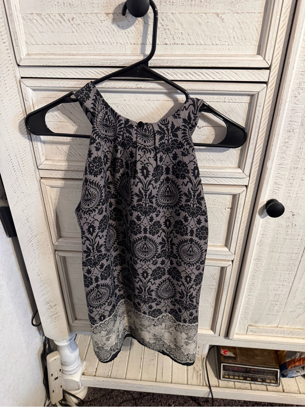 Violet & Claire Gray and Black Damask Halter Top
